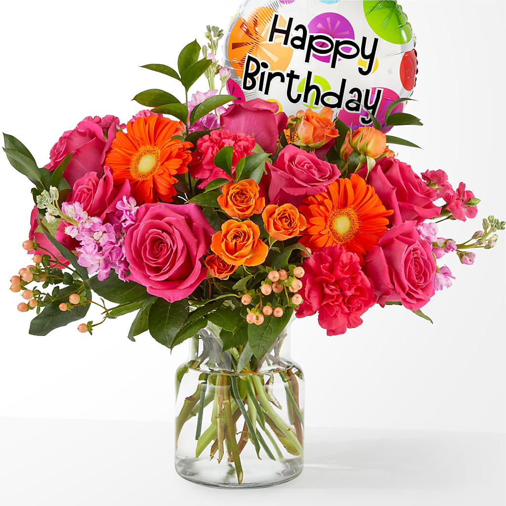 Fiesta Bouquet with Birthday Balloon – HUTCHINSON'S FLOWERS INC, Sykesville MD