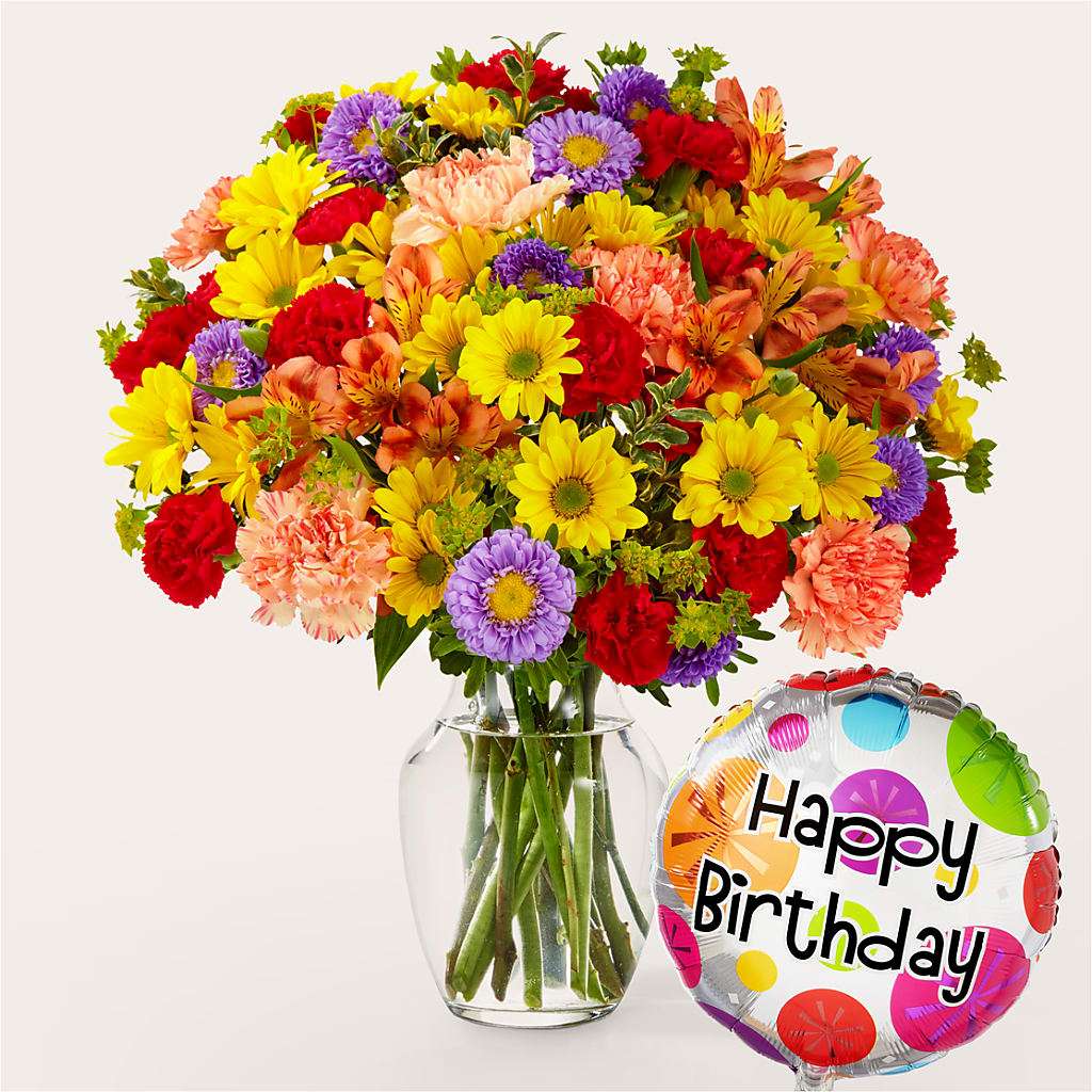 Kaleidoscope Bouquet with Birthday Balloon – HUTCHINSON'S FLOWERS INC, Sykesville MD