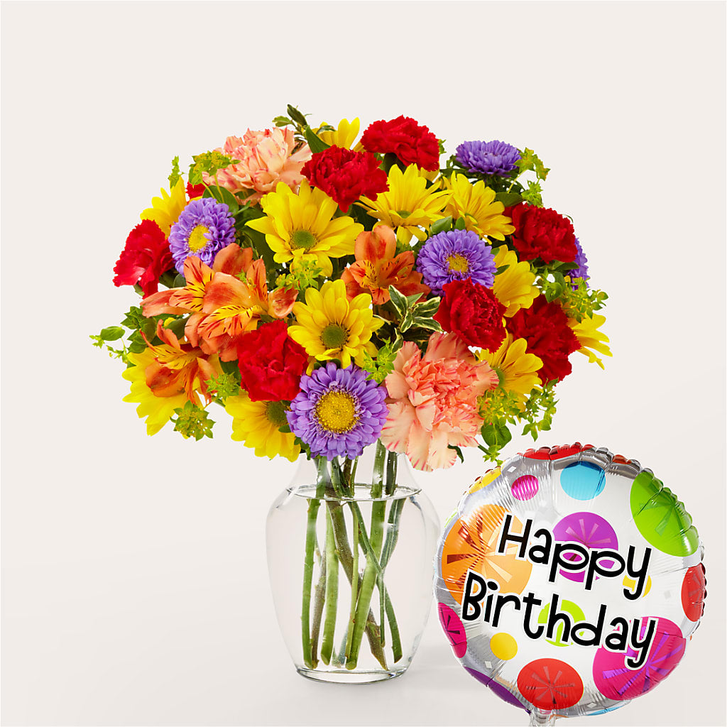 Kaleidoscope Bouquet with Birthday Balloon – HUTCHINSON'S FLOWERS INC, Sykesville MD