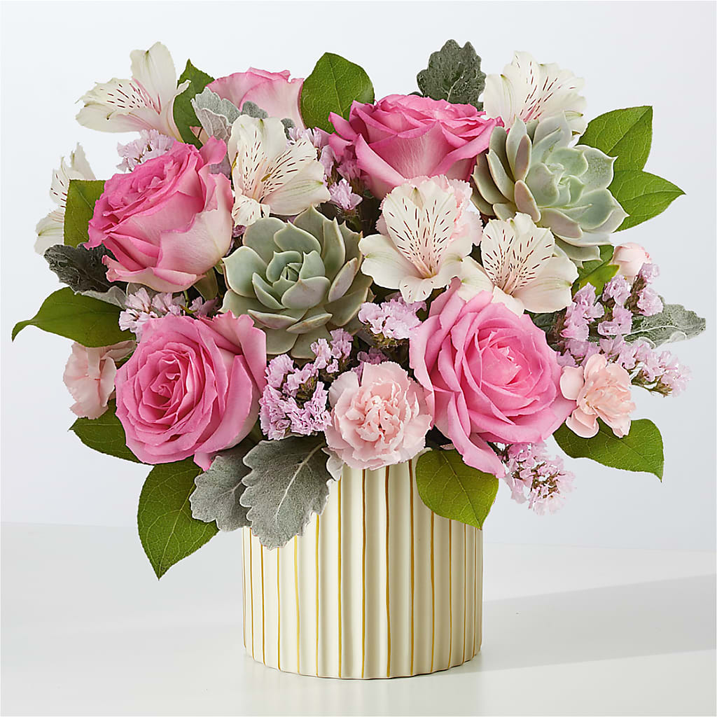 Dusty Rose Bouquet with Ivory Vase – HUTCHINSON'S FLOWERS INC, Sykesville MD