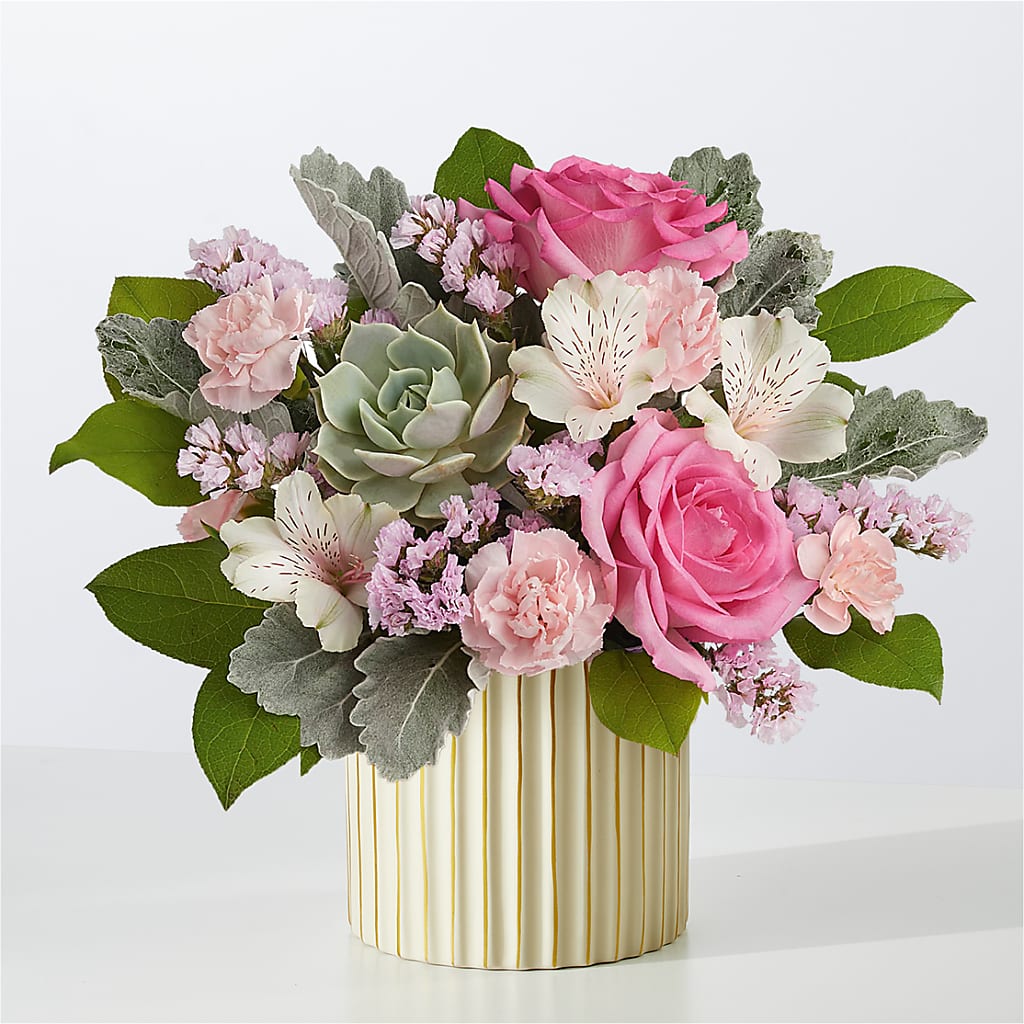 Dusty Rose Bouquet with Ivory Vase – HUTCHINSON'S FLOWERS INC, Sykesville MD