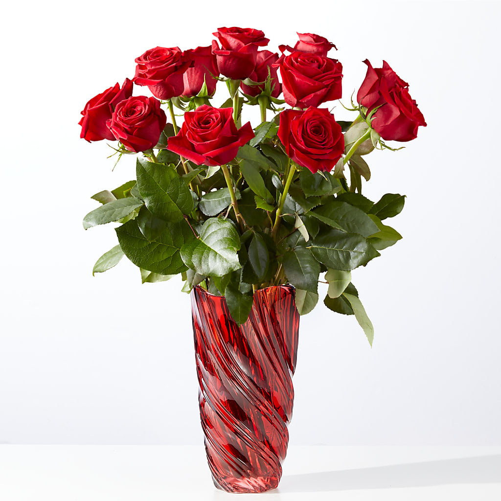 Classic Love Red Rose Bouquet with Luxe Swirl Vase – HUTCHINSON'S FLOWERS INC, Sykesville MD