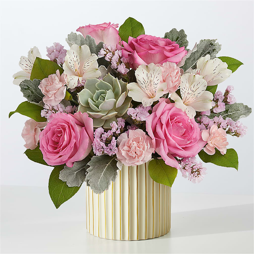 Dusty Rose Bouquet with Ivory Vase – HUTCHINSON'S FLOWERS INC, Sykesville MD